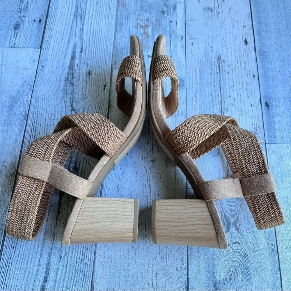 SODA Women’s Criss Cross‎ Blocked Heeled Sandal Shoes Tan Brown Size 11